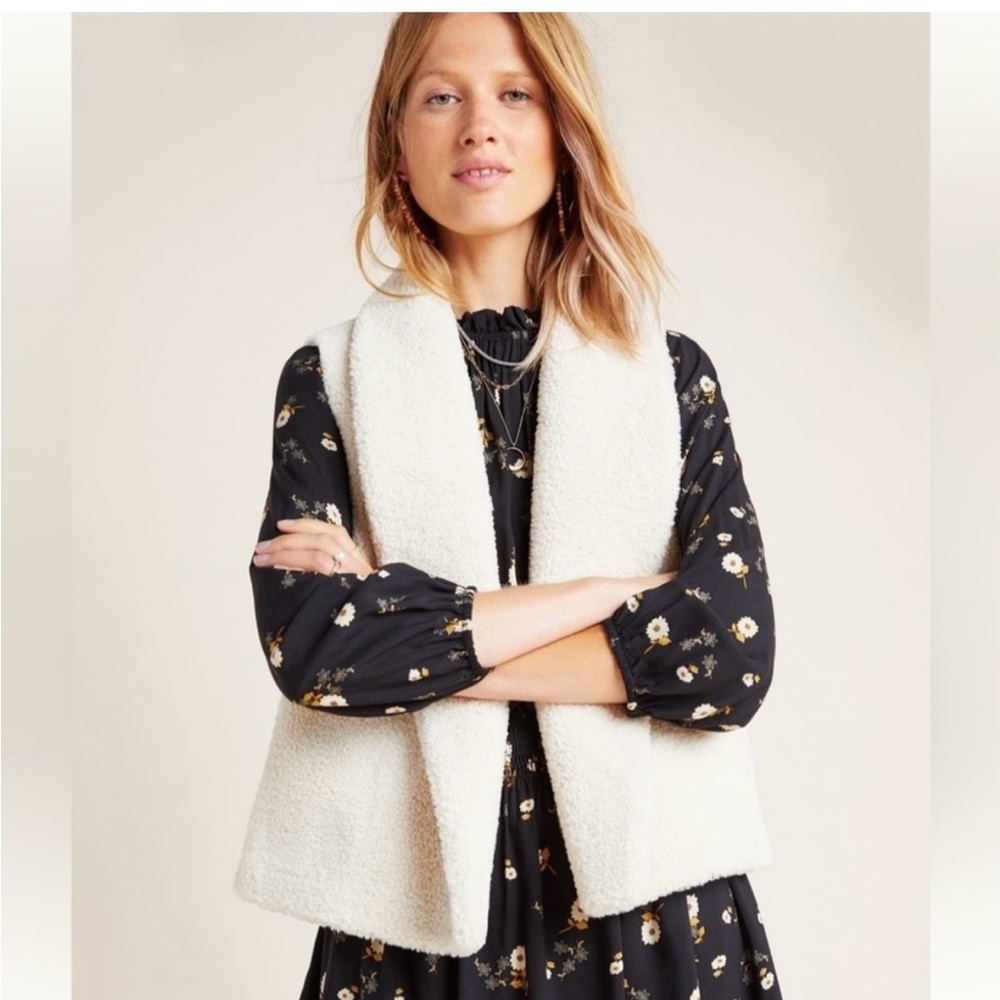Anthropologie Cozy Cream Sherpa Vest